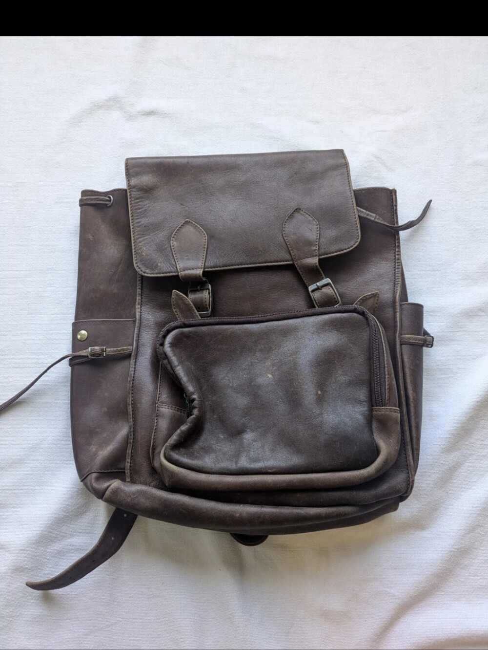 Distressed Vintage Brown Leather Backpack Purse Large Pockets